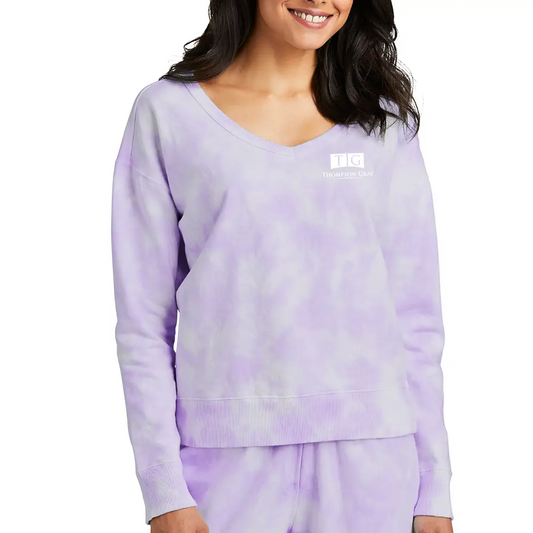 Port & Company® Ladies Beach Wash® Cloud Tie-Dye V-Neck Sweatshirt